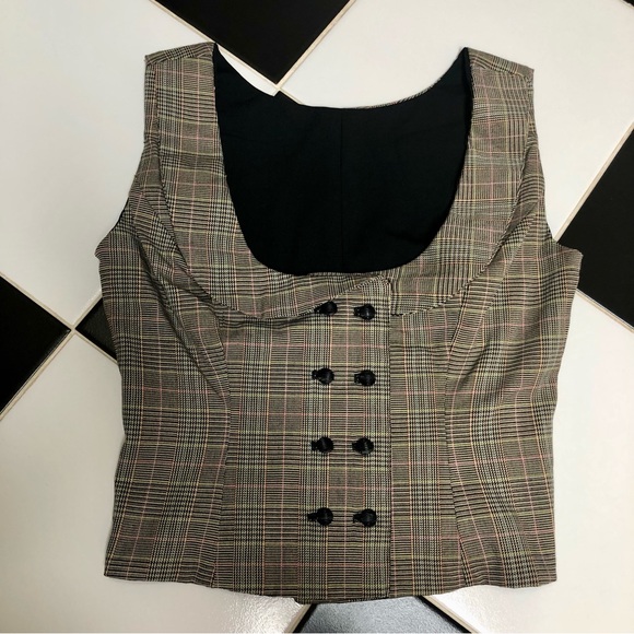 Vintage 90s Blazer Style Sleeveless Vest Waistcoat Houndstooth Plaid Preppy sz M - Picture 1 of 8